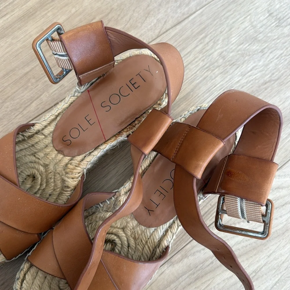 Sole Society Women's Tan Espadrille Wedge Sandals - Picture 3 of 4